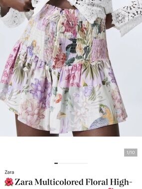 Zara Pastel Floral Smocked Mini Skort